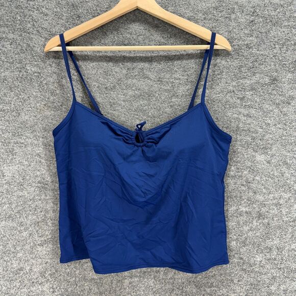 Lands' End Tankini Top Women 14 Blue Push Up V-Neck Sleeveless Spaghetti Strap - Picture 1 of 6